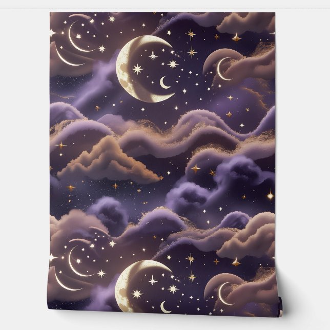 Papier Peint Wallpaper - Smoky Celestial Moon Design (Déroulement)