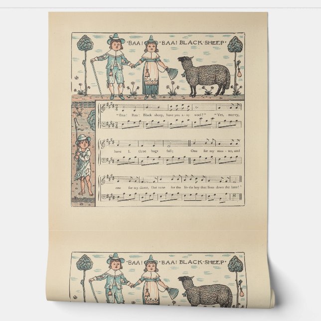 Papier Peint Walter Crane Baa Baa Mouton Noir Comptine (Déroulement)