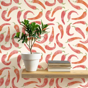 Papier Peint Watercolor Chili Pepper Red Cream