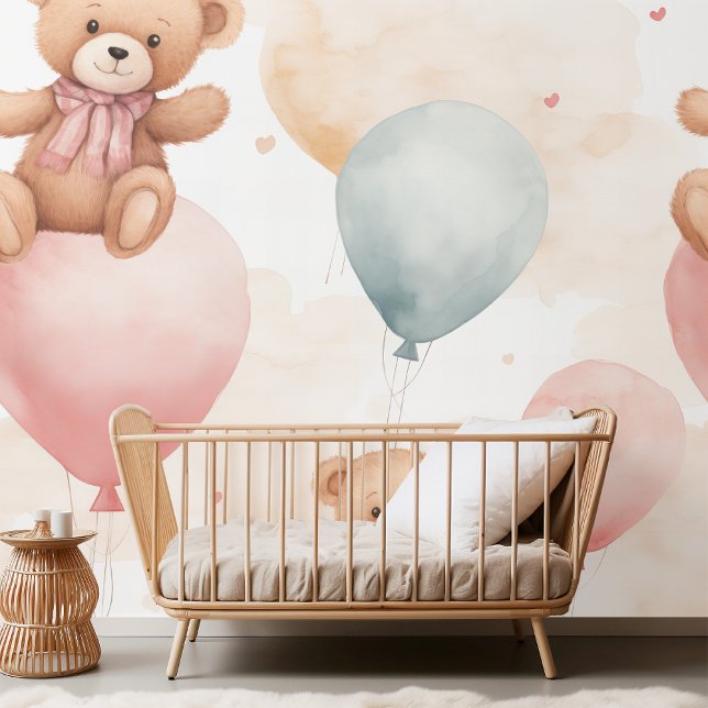 Papier Peint "Watercolor Teddy Bear Hot Air Balloon Clipart (Créateur téléchargé)