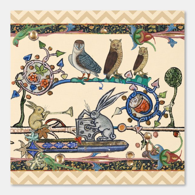 PAPIER PEINT WEIRD MÉDIÉVAL BESTIAIRE FABRIQUANT DE LA MUSIQUE  (Recto)