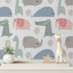 Papier Peint Whimsal Animaux mignonnes Motif pour enfants moder