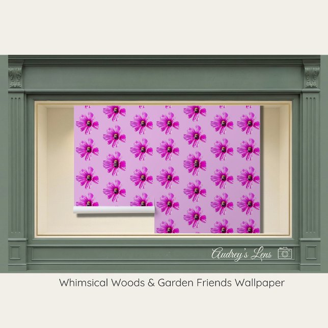 Papier Peint Whimsical Bee & Cosmos Pink Floral Nursery (Créateur téléchargé)