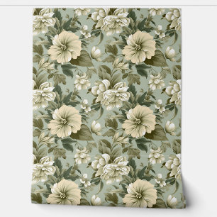 Papier Peint Whimsical Shabby chic sauge vert fleurs blanches