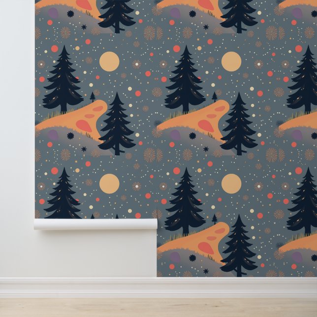 Papier Peint Whimsical Winter Wonderland : Festive Forest Night (Application)