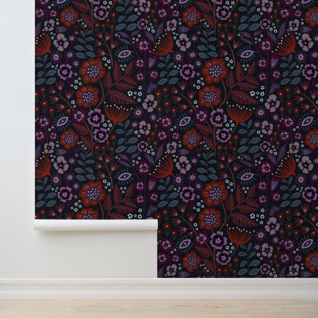 Papier Peint Whimsigothique floral foncé et maussade - Tons bij (Application)