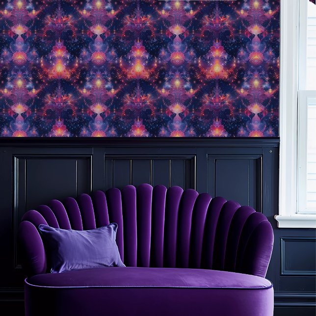 Papier Peint Whispy de Fairycore Ethereal (Fairycore Ethereal Whispy Wallpaper above a purple scalloped sofa.)