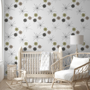 Papier Peint White BG Mid Century Modern Circle and Stars