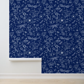 Papier Peint Wild Mushrooms on Navy