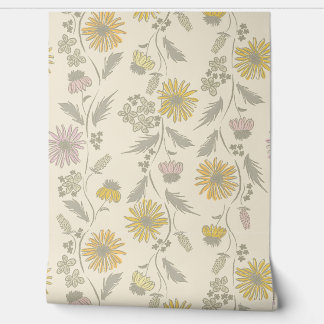 Papier Peint Wildflower Stripes - Blush And Gray Green