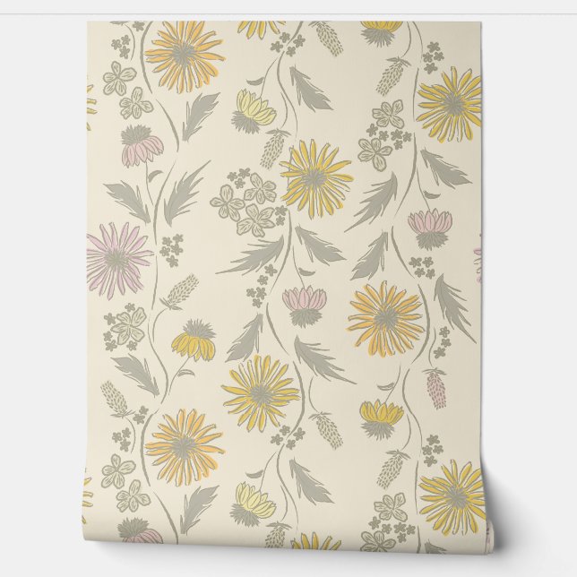 Papier Peint Wildflower Stripes - Blush And Gray Green (Déroulement)