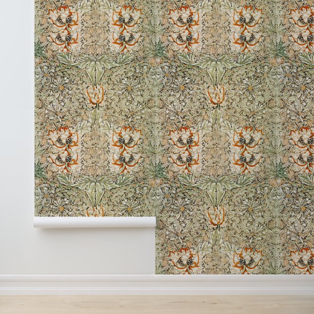 Papier Peint William Morris Honeysuckle Modèle Floral Beige (Application)