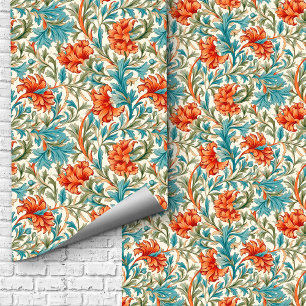 Papier Peint William Morris inspiré terre cuite pastel bleu
