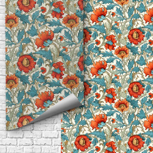 Papier Peint William Morris inspiré terre cuite pastel bleu