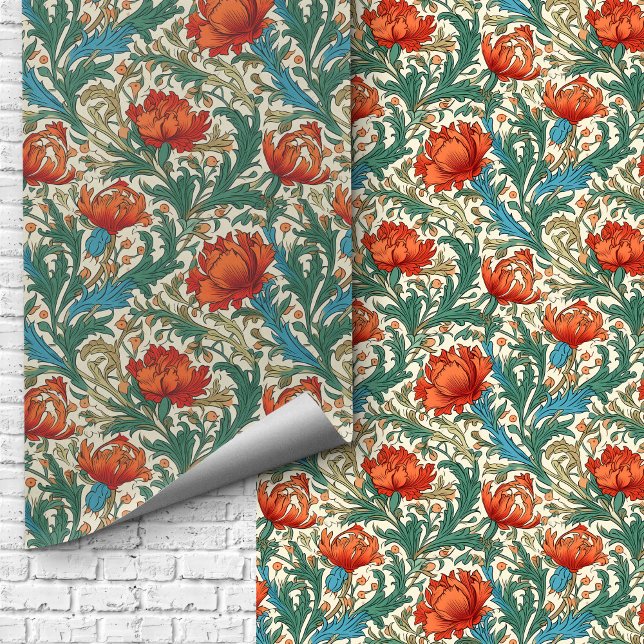 Papier Peint William Morris inspiré terre cuite pastel bleu (William Morris inspired terracotta pastel blue Wallpaper)