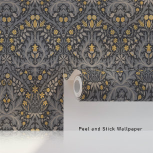 Papier Peint William Morris Printemps épais Charbon Gris & Or