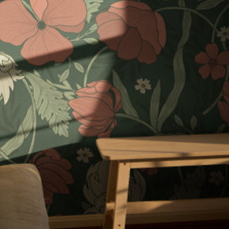 Papier Peint William Morris Red Floral Pattern 