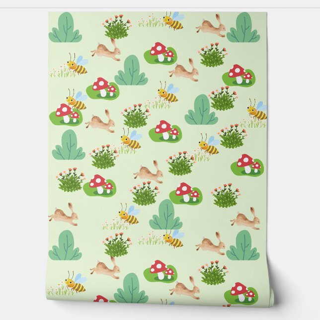 Papier Peint Woodland Meadow Nursery – Lapins, Abe (Déroulement)