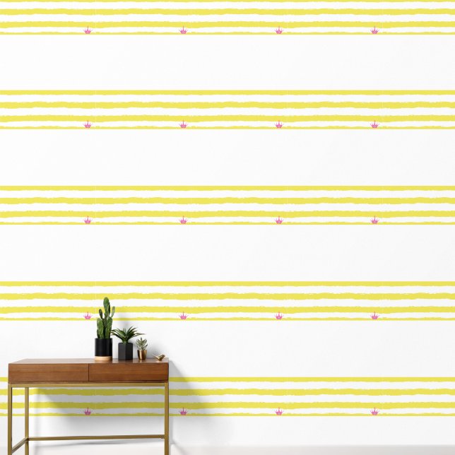 Papier Peint Yellow stripes and a pink crown Wallpaper (Couloir)
