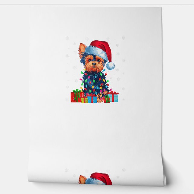 Papier Peint Yorkie Chien Moins Vilants Noël Éclairage Santa Ch (Déroulement)