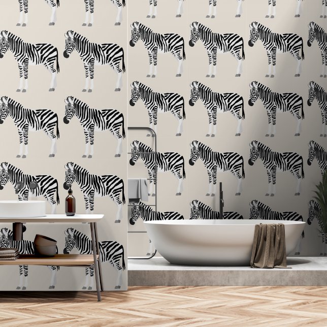 Papier Peint Zebra Exotic Animal Motif Beige (Salle de bain)