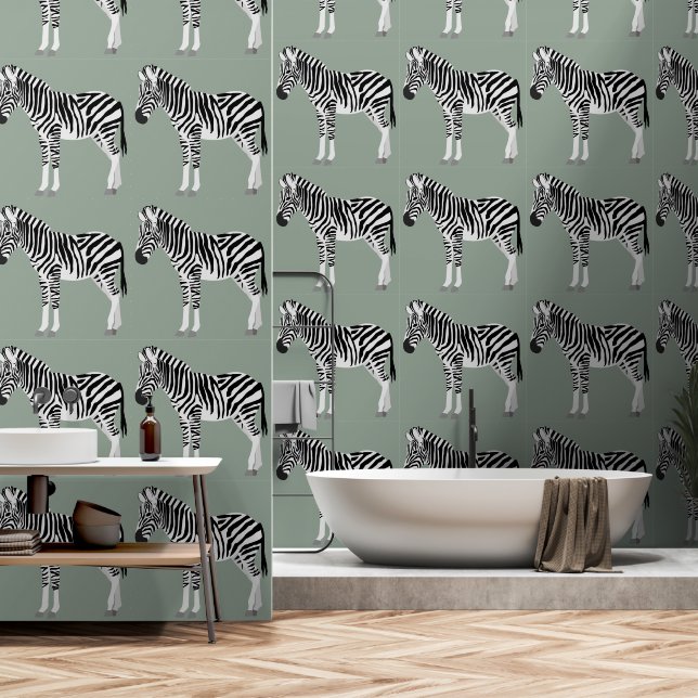 Papier Peint Zebra Exotic Animal Motif Sage Green (Salle de bain)