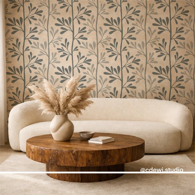 Papier Peint Zen Garden Stems Minimal Dark Green Silhouettes (Créateur téléchargé)