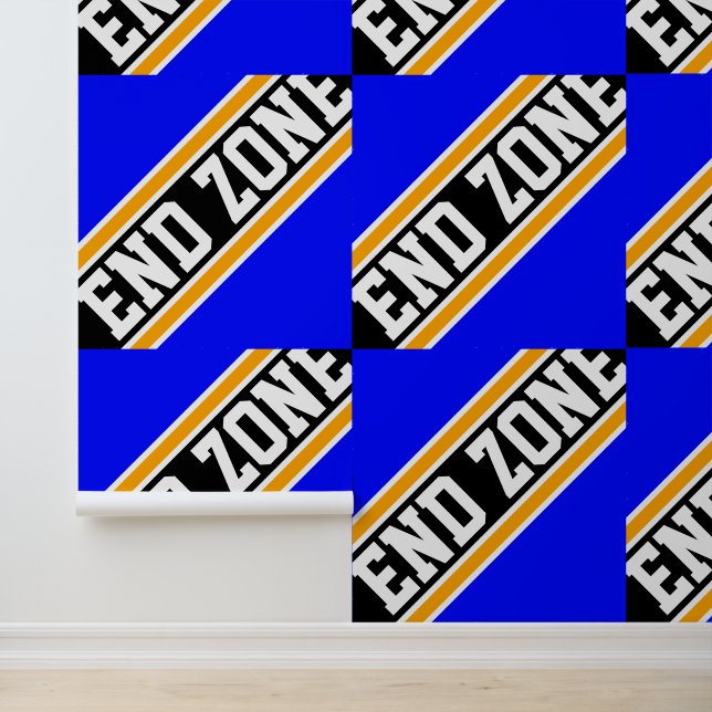 Papier Peint ZONE DE BOUT Tiled Bleu Royal Orange Noir Rayures (Application)
