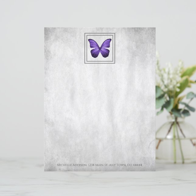 Papier personnalisé Papier papillon pourpre (Debout devant)