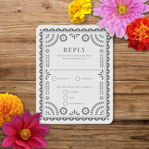 Papier Picado gris clair   Carte RSVP de réponse M