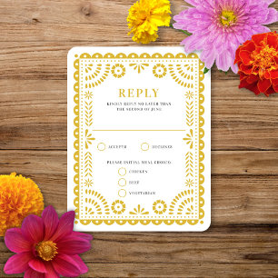 Papier Picado jaune chaud Carte RSVP de réponse