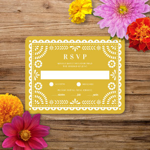 Papier Picado jaune chaud Carte RSVP de réponse