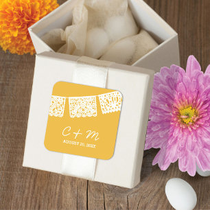 Papier Picado Jaune Sticker Favor de mariage