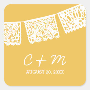 Papier Picado Jaune Sticker Favor de mariage