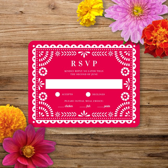 Papier Picado rose chaud | Carte RSVP Mariage (Créateur téléchargé)