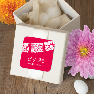 Papier Picado rose chaud   Sticker Favor de mariag