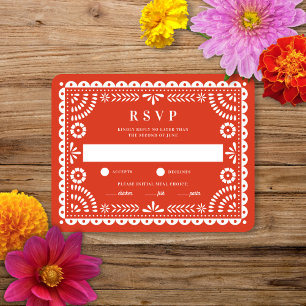Papier Picado Rouge chaud   Carte RSVP de réponse 
