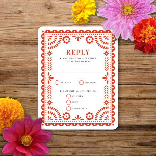 Papier Picado Rouge chaud   Carte RSVP de réponse 