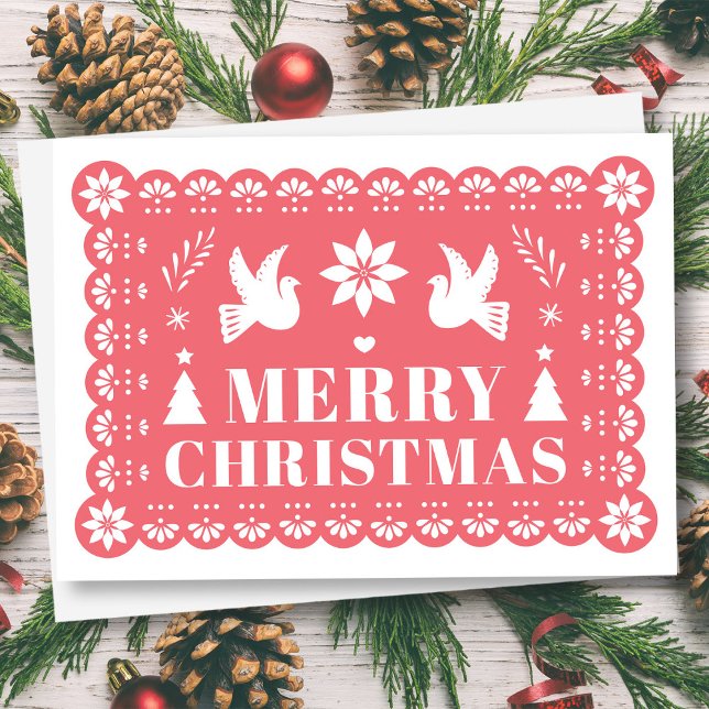 Papier Picado Style Carte de Noël mexicaine (Papel Picado Style Mexican Christmas Card by Fiesta Valley Print)