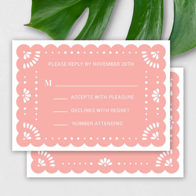 Papier Picado Style Carte RSVP mexicaine (Modern Papel Picado RSVP Card In Blush)