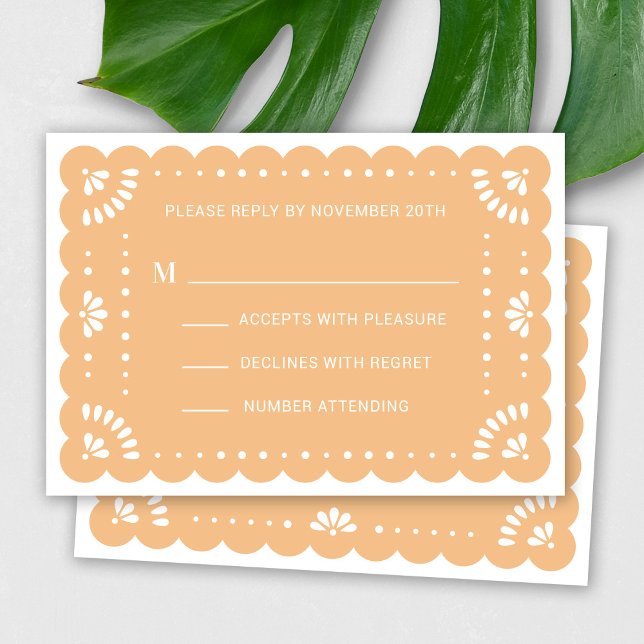Papier Picado Style Carte RSVP mexicaine (Modern Papel Picado RSVP Card In Yellow)