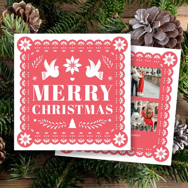 Papier Picado Style Photo Carte de Noël (Papel Picado Style Photo Christmas Card by Fiesta Valley Print)