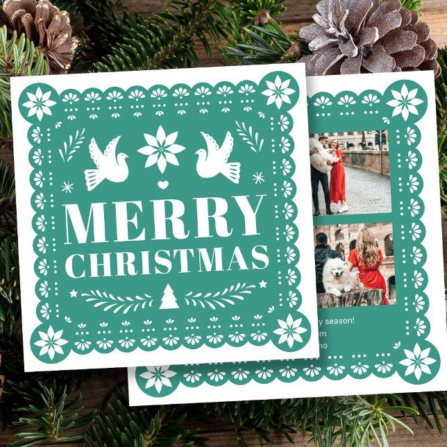 Papier Picado Style Photo Carte de Noël (Papel Picado Style Photo Christmas Card by Fiesta Valley Print)