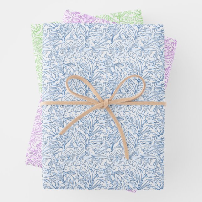 Papier plat 3-Set à papier d'enveloppement floral (En situation)