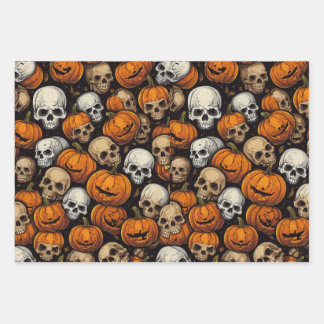 Papier plat citrouille d'emballage Halloween crâne