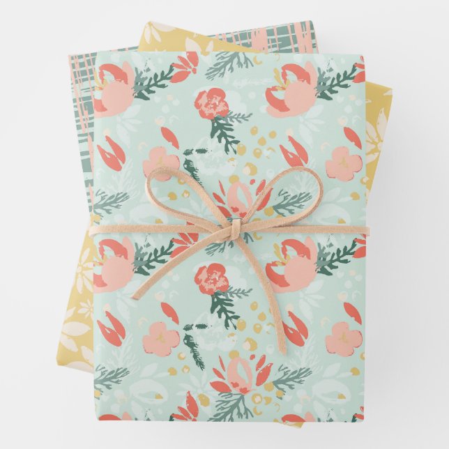 Papier plat Festif Floral Wrapper Set de 3 feuille (En situation)