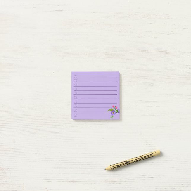 Papier Post-it Fleurs Violet (Sur un bureau)