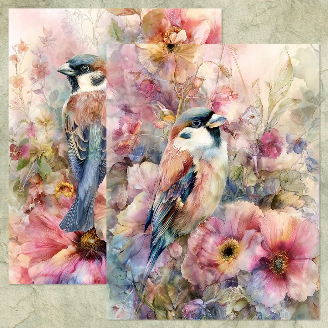 PAPIER POUR ALBUM DE COUPURES DE JARDIN AVEC BEL O (BEAUTIFUL BIRD IN GARDEN SCRAPBOOK PAPER)