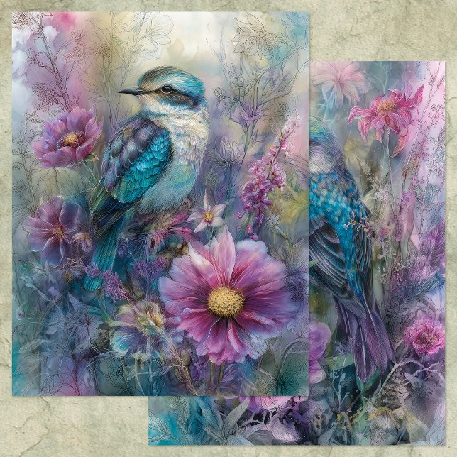 PAPIER POUR ALBUM DE COUPURES DE JARDIN AVEC BEL O (BEAUTIFUL BIRD IN GARDEN SCRAPBOOK PAPER)