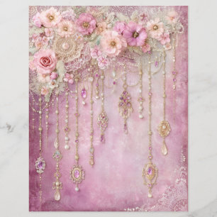 Papier pour junk journal avec fleurs roses et bijo